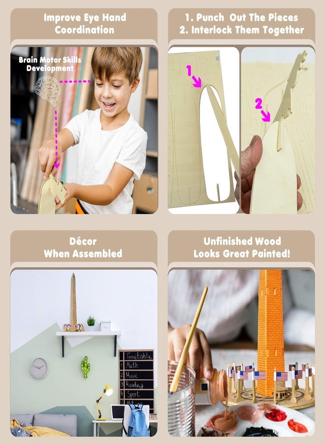 Puzzled 3D Puzzle Washington Monument Wood Craft Construction Model Kit, Educational DIY Wooden Toy Assemble Model Unfinished Crafting Hobby Puzzle to Build and Paint for Decoration 34 Pieces Pack - Image 3